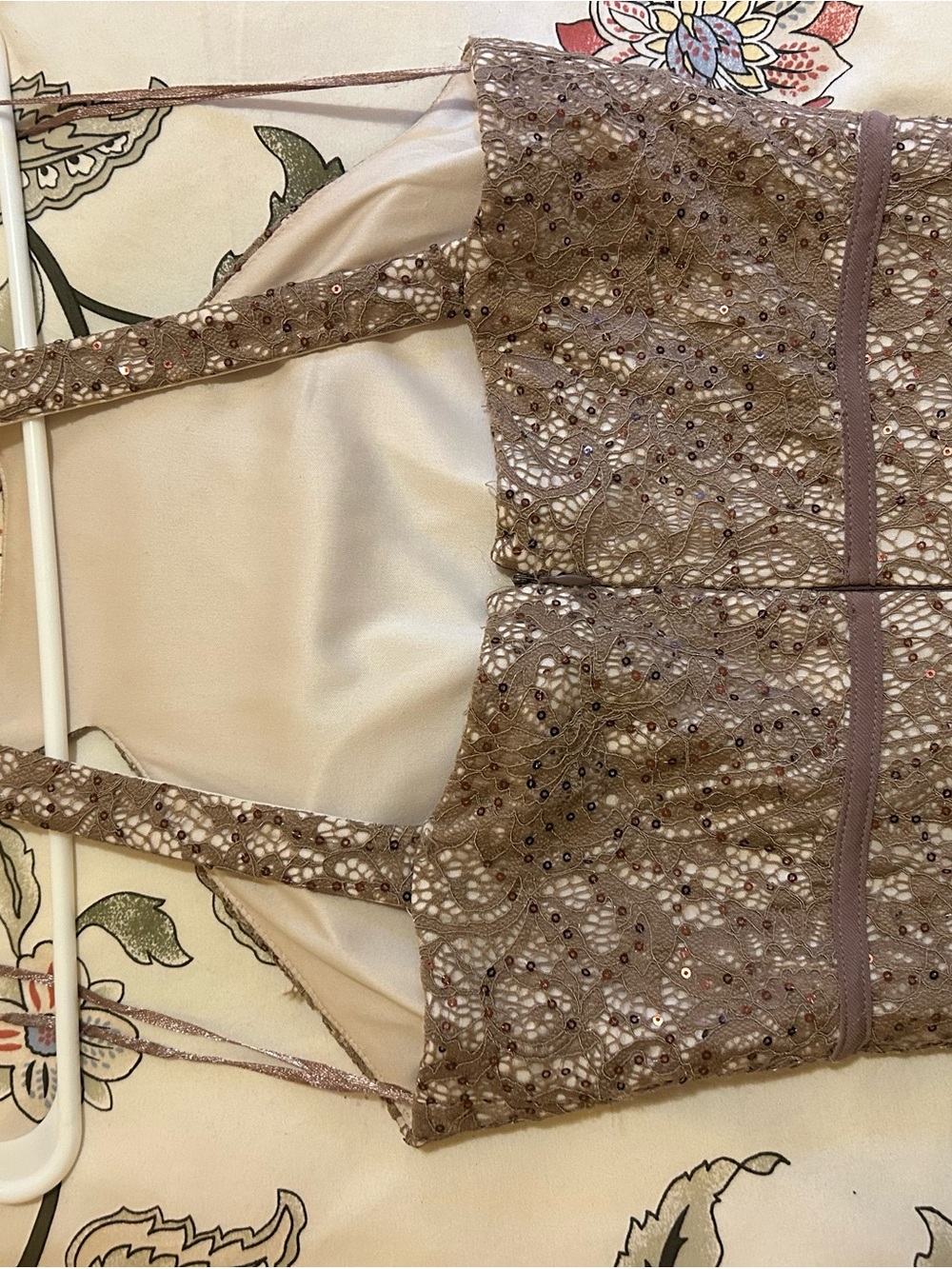Night Way Collections Taupe Lace Evening Maxi Dress